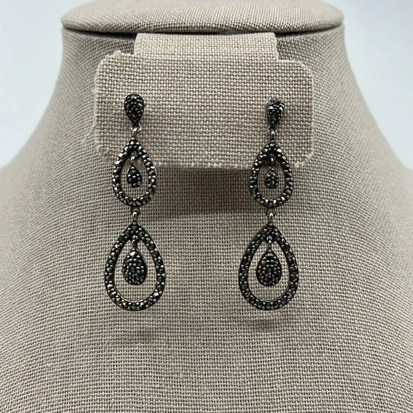 Suspicion Marcasite 🖤 Sterling Silver Teardrop Stud Earrings 🌟 - Picture 3 of 13